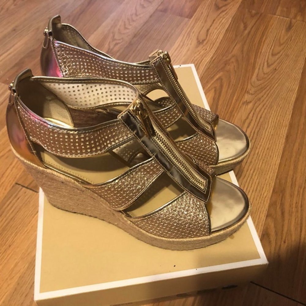 MICHAEL Kors Damita Wedge Espadrille Sandals GOLD